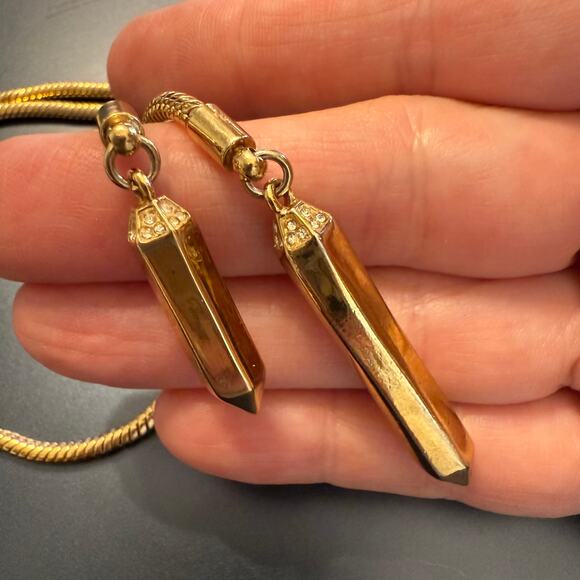 Gold Tone Snake Chain Lariat Necklace w/ Obelisk Pendants - Picture 8 of 8